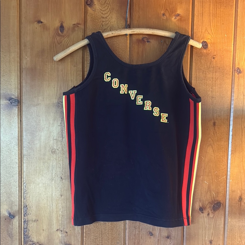 Vintage 90s Converse Black Tank Top with Red and Yellow Stripes size M